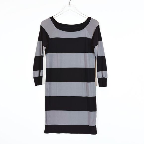 Norma Kamali Stripped Jersey Knit Mini Dress XS Travel Minimalist Career Modern - Picture 1 of 6